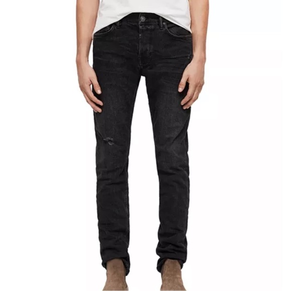 ALLSAINTS Rex Modern Slim Distressed Black Faded Washed 36 - Picture 1 of 10